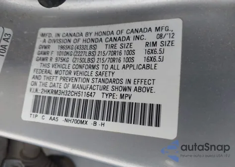 2012 Honda Cr-V Lx from USA, damaged, VIN 2HKRM3H32CH511647